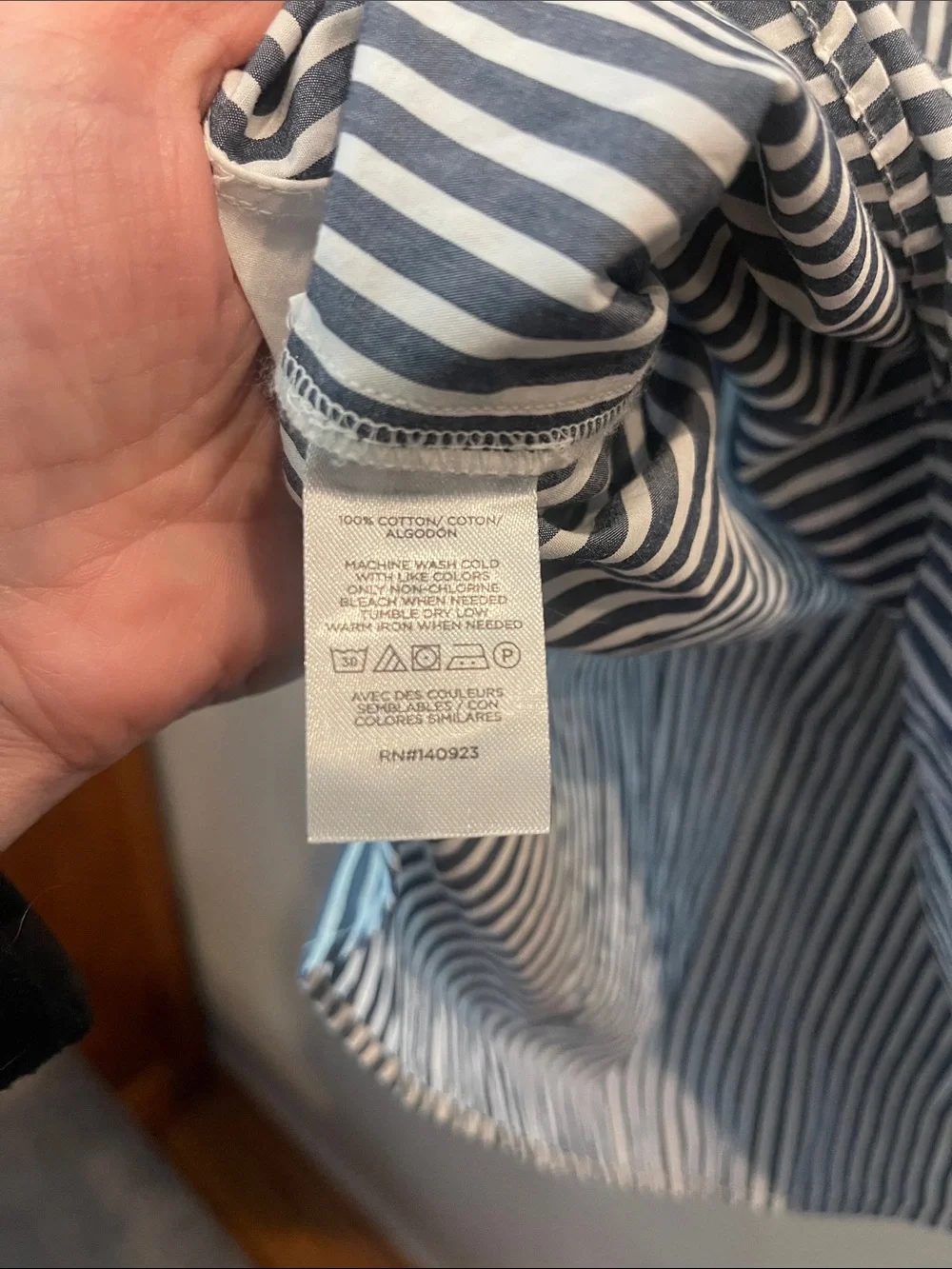 LOFT Grey Stripe Split-Neck top with Olive Yoke. Women’s size large.